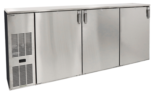 Cooler, shallow depth, one zone, front serviced, bar profile, 84''w, 3 section, 20'' wide door opening (NOTE: Made to order, not returnable)