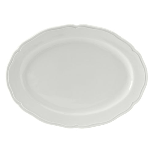 Platter, 10-1/2'' x 7-3/4'', oval, scalloped edge, oven proof, fully vitrified, lead-free, porcelain, TuxTrendz, Charleston, Porcelain White
