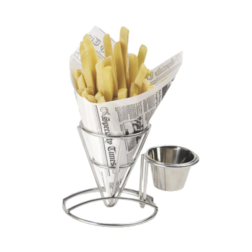 Metal Cone French Fry Holder with Sauce Cup Holder