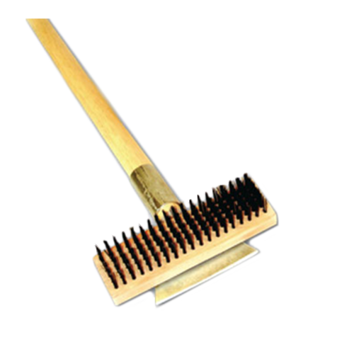 Wire Brush, with scraper, 27''L, heavy-duty, long wood handle, wire bristles