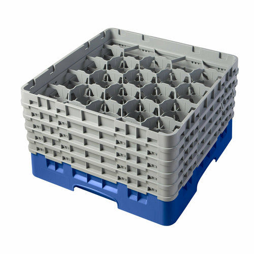 Camrack Glass Rack, with (5) soft gray extenders, full size, 19-3/4'' x 19-3/4'' x 12-1/8'', (20) compartments, 3-7/8'' max. dia., 10-1/8'' max. height, blue,