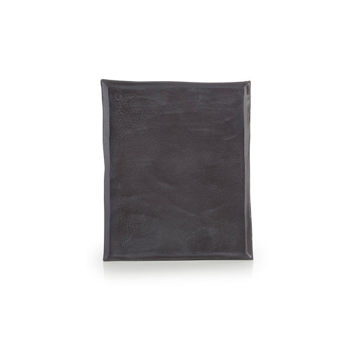 (SL1121N-249) Plate, 8-1/4'' x 7'' x 1/2''H, rectangular, hand-made, porcelain, Solstice, black moon, Made in France