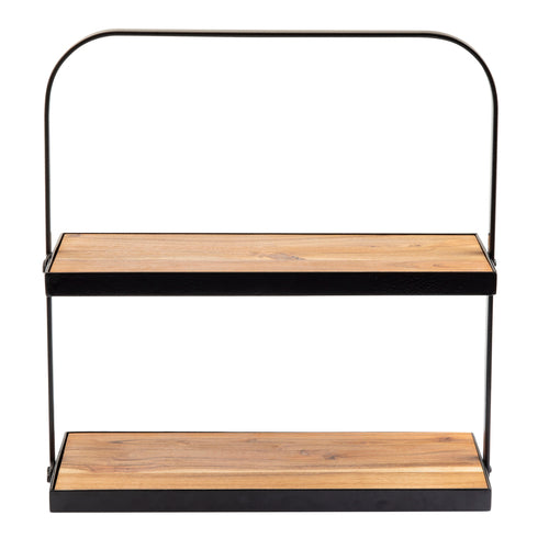 Display Stand, 17-3/10'' x 8'' x 18'', two-tier, rectangular, collapsible, acacia wood, black powder coated metal frameorder)