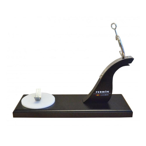 Prosciutto Holder s/s clamp with screw black laquered wooden base
