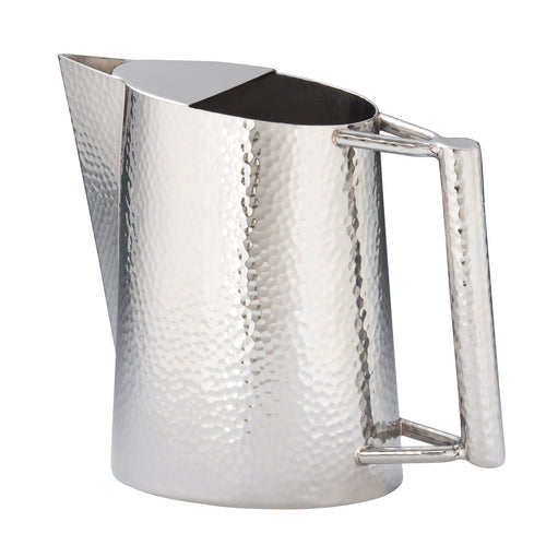 WATER PITCHER TEAR DROP W/ ICE GUARD HAMMERED STAINLESS STEEL (64 OZ)
