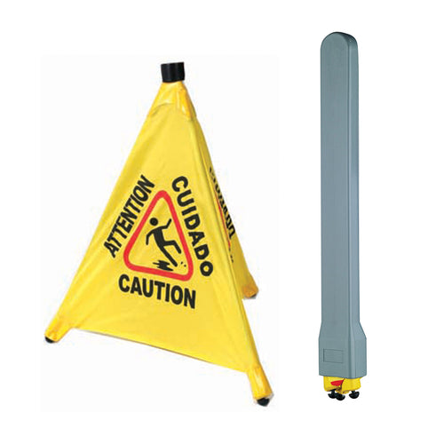 Floor Set Caution Sign Pop-up Safety Cone & Storage Tube