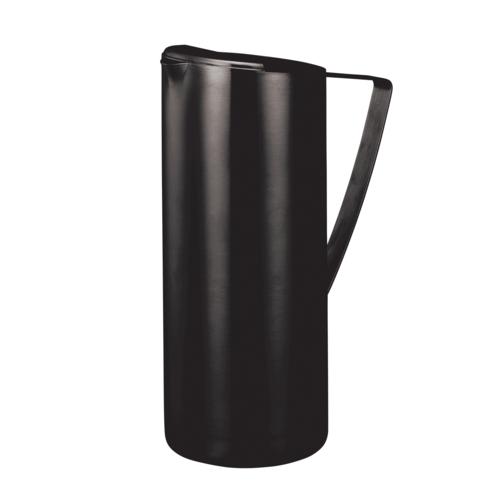 Metallic Elements Water Pitcher, slim profile, 1.9 liter (64.2 oz.), 4'' x 7'' x 9-3/4'', single wall, with ice guard, dishwasher safe, 18/8 stainless steel, black onyx PVD, NSF