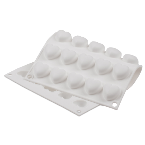 Micro Flex Mold, 11-3/4'' x 7'' overall, makes (35) 1'' hearts, dishwasher/oven/freezer safe, flexible, silicone, white