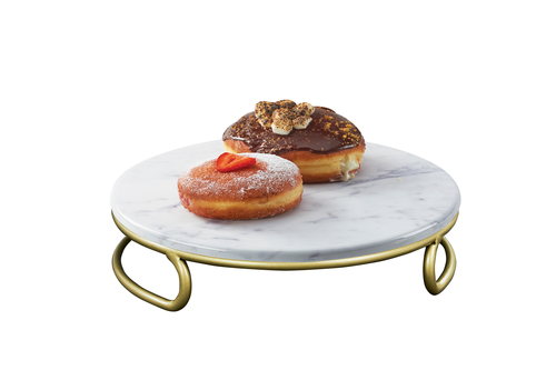 Heritage Riser, 12'' x 12'' x 3''H, round, matte gold wire base and marble melamine top
