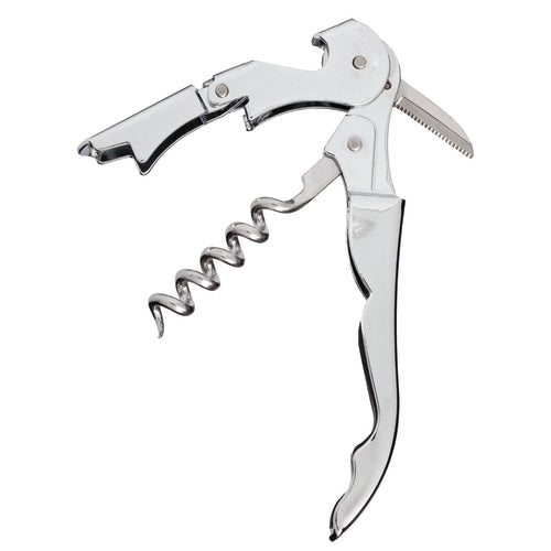 Duo-Lever Waiter's Corkscrew, 4-3/4'' overall length, chrome plated spiral, stainless steel boot lever & serrated blade, capsule cutter