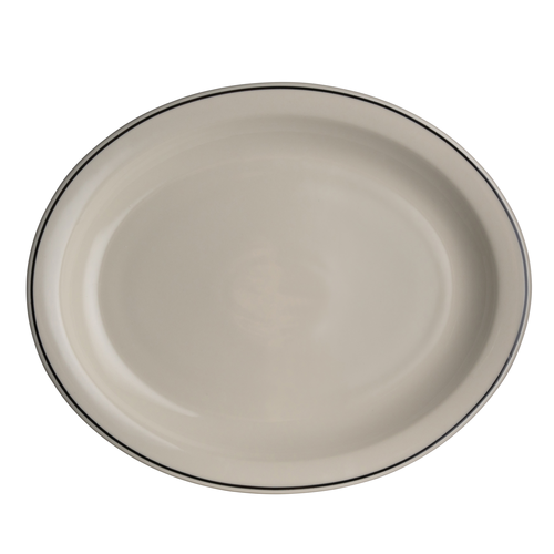 Platter, 13.75'' x 11.25'', oval, narrow rim, china, white, Homer, Ivory, Black Line