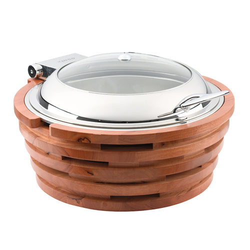 Sequoia Chafer, round, 8 qt.,glass lid, wooden stand, with heating plate, 500 watts, 120v/60/1-ph