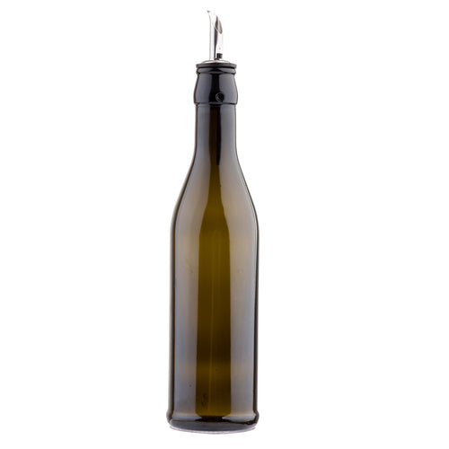 Dark Green Bottle w/ Stainless Steel Pourer, (416PB), 17 oz