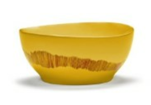 Bowl, S, Sunny Yellow Swirl-Stripes Red, 6 1/4'' dia. x 3''H, round, Stoneware, Yellow, Serax, Ottolenghi - Feast