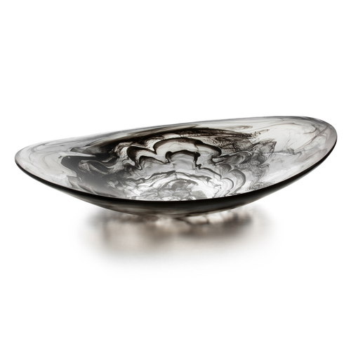 Shallow Oval Resin Bowl, 15.75'' x 10.5'' x 3'', Lead Free, BPA Free, Dishwasher Safe, Transluent Swirl Polished Finish, Smoke (Cold Display Only)