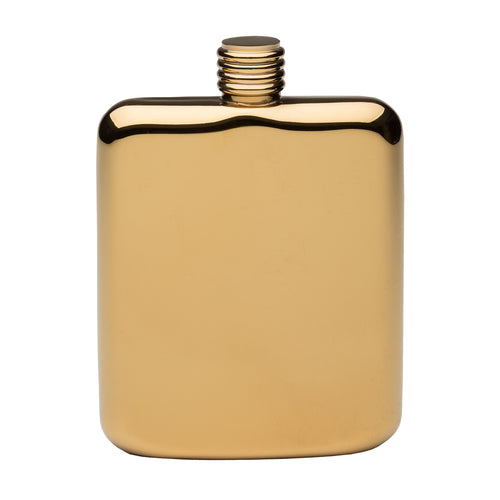 Pocket Flask, 6 oz., 3-5/8''W x 5''H, sleek line, ridged screw top, stainless steel, gold plated