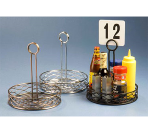 Birdnest Condiment Rack, 6'' dia. x 9-1/8''H, round, center handle with slot for table number (not included), wire, black finish (hand wash only)