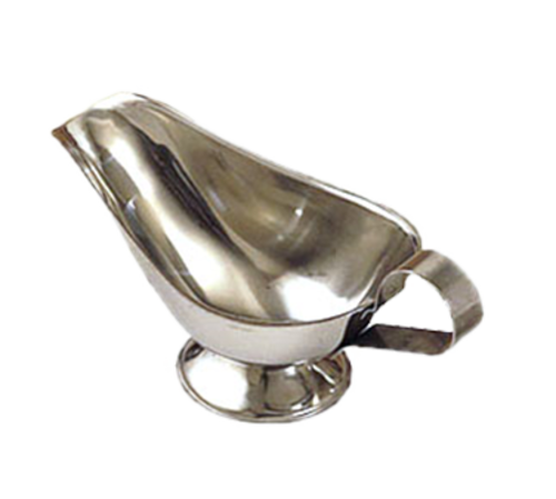 Gravy Boat, 10 oz., 8-3/4'' x 3-3/4'' x 3-1/4''H, flat loop handle, tapered spout, gadroon base, stainless steel