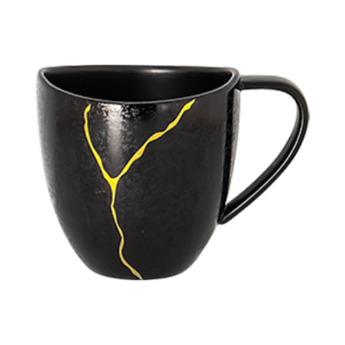 Kintzoo Breakfast Cup, 10-1/8 oz., non-stackable, porcelain, black/gold