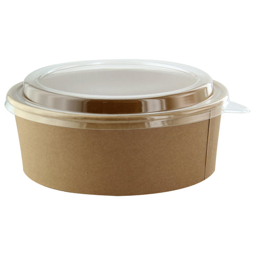 Salad Bucket, 44 oz., 7.3'' dia. x 2.6''H, round, with PET lid, microwaveable, leak proof, freezer safe, recyclable, Kraft paper, brown