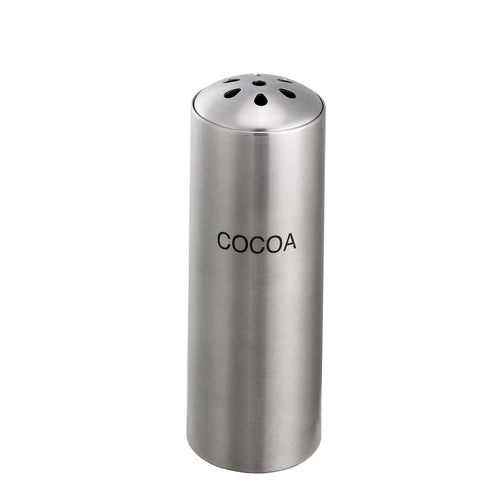 Shaker, tear-drop top, ''cocoa'' printed on body, hand wash only, 18/8 stainless steel