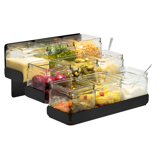 Condiment Station, 12-5/8'' x 12-3/8'' x 6-7/8'', 3-level, includes (9) glass jars