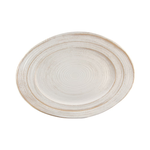 Serving Dish, 18''L x 13''W x 1-1/2''H, irregular oval, melamine, off white stoneware design, Della Terra
