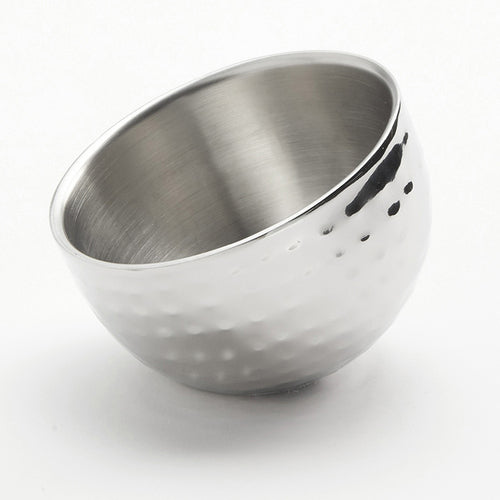 Sauce Cup, 5 oz., 3'' dia. x 3''H, round, angled, double wall, stainless steel, hammered finish