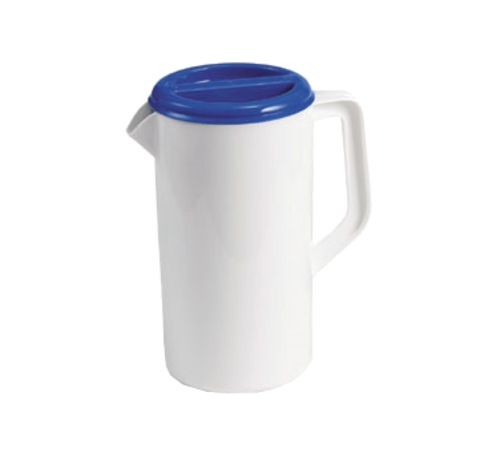 2.5 Qt Pitcher, 3-Way Sanitary Lid, Plastic, White with Blue Lid