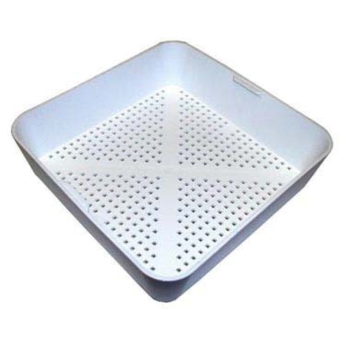 Drop-In Floor Drain Strainer (ICS item B766), 8-1/2'' x 8-1/2'' x 2-1/2'' D, white, plastic, 1/8'' holes