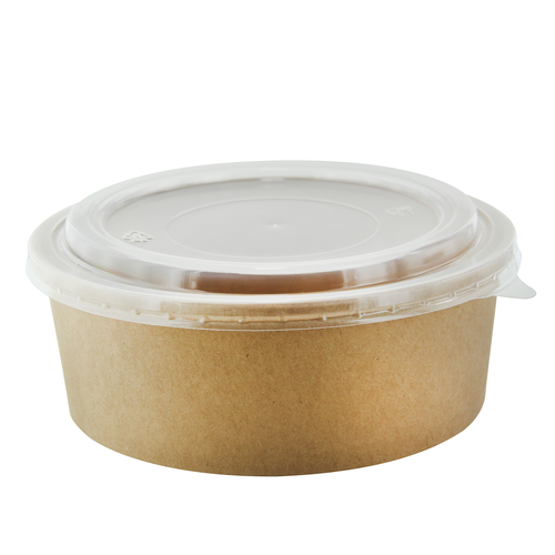 Container, Round Kraft Salad Bucket with PP Lid Included, 40oz D:7.2in H:2.6in, paper, kraft,