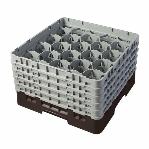 Camrack Glass Rack, with (5) soft gray extenders, full size, 19-3/4'' x 19-3/4'' x 12-1/8'', (20) compartments, 3-7/8'' max. dia., 10-1/8'' max. height, brown, HACCP compliant, NSF