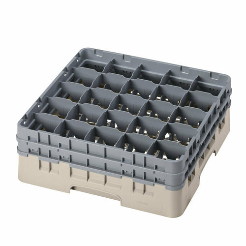 Camrack Glass Rack, with (2) soft gray extenders, full size, low profile, 19-3/4''x 19-3/4'' x 7-1/4'', (25) compartments, 3-7/16'' max. dia., 6-1/8'' max. height, beige