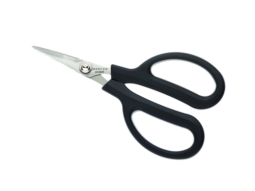 Kitchen Snips, 6 1/4'', black TPE handle, ambidextrous, micro-serrated edge on one blade, adjustable nut construction