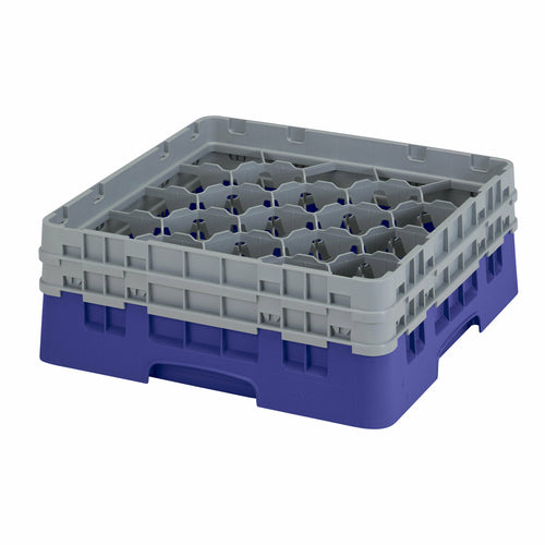 Camrack Glass Rack, with (2) soft gray extenders, full size, 19-3/4'' x 19-3/4'' x 7-1/4'', (20) compartments, 3-7/8'' max. dia., 5-1/4'' max. height, navy blue, HACCP compliant, NSF
