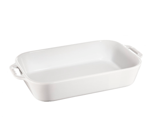 Staub Dish, 4.75 qt. (152 oz.), 16-1/8'' x 9-4/5'' x 3-1/8''H OA, rectangular, with handles, resistant, dishwasher, broiler, microwave, freezer and oven safe, up to 572?F, ceramic, white