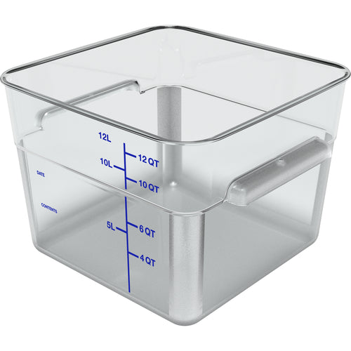 Squares Food Storage Container, 12 qt., 11-1/8'' x 8-1/4''H, square, reinforced stacking lugs