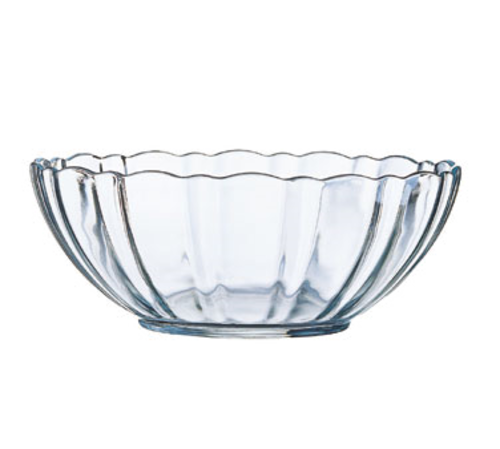 Bowl, 72 oz., 9'' dia., round, ridged edges, stackable, fully tempered, glass, Arcoroc, Arcade, clear