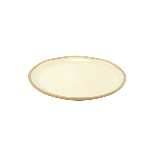 Marl Collection Plate, 11'' dia. x 1''H, large, round, shallow, organic shape rim,  melamine, two tone: speckled gloss inner/matte outer, cream, Dalebrook