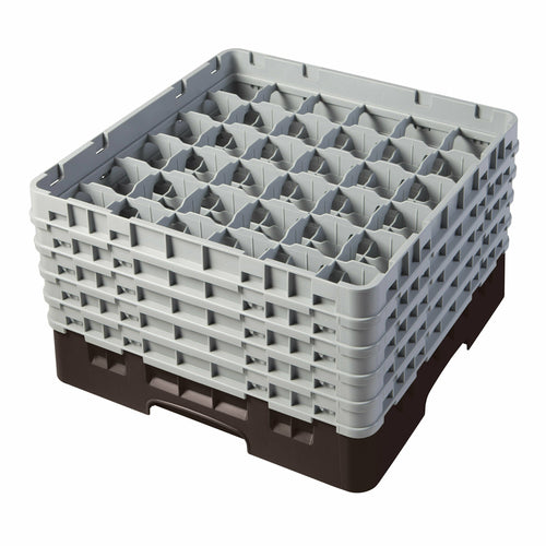 Camrack Glass Rack, with (5) soft gray extenders, full size, 19-3/4'' x 19-3/4'' x 12-1/8'', (36) compartments, 2-7/8'' max. dia., 10-1/8'' max. height, brown,