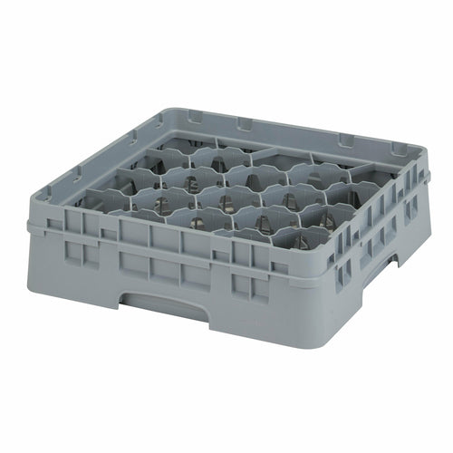 Camrack Glass Rack, with soft gray extender, full size, 19-3/4'' x 19-3/4'' x 5-5/8'', (20) compartments, 3-7/8'' max. dia., 3-5/8'' max. height, soft gray, HACCP compliant, NSF