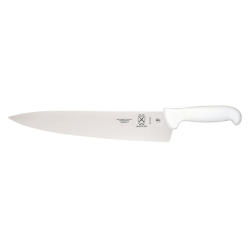 Ultimate White Chef's Knife, 12'', stamped, high carbon, stain-resistant steel, ergonomic white handle, with textured finger points and protective finger guard, NSF