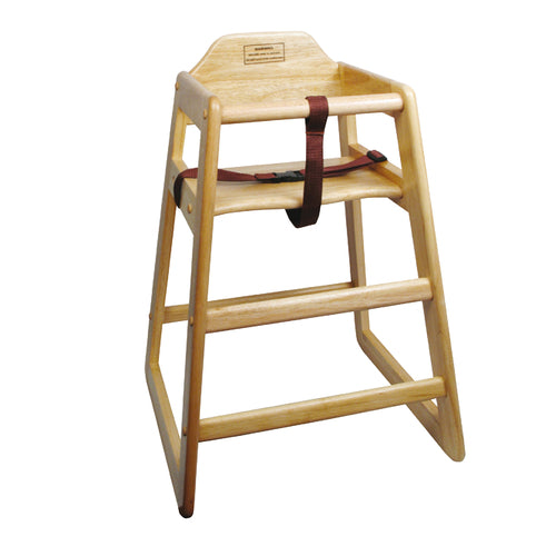 High Chair, 20''H seat, buckle strap, stackable, rubber wood, natural finish