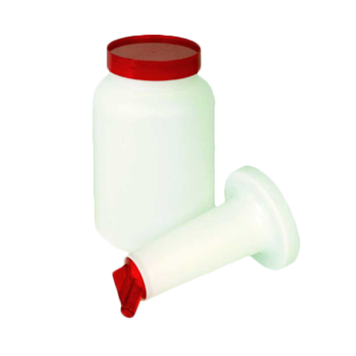 Storer and Pour, 2 quart, color-coordinated spout and cap, plastic, red