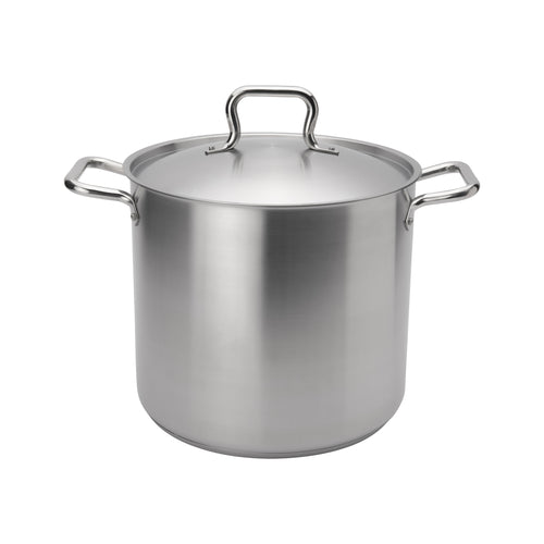 Elements Stock Pot, 16 qt., 11'' dia. x 10''H, with self-basting cover, riveted loop handles, operates with gas/electric/ceramic/halogen/induction cooktops, 4mm tri-ply base, stainless steel, NSF