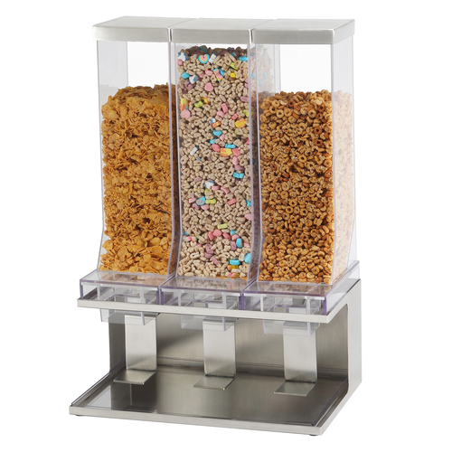 Cereal Dispenser, 17-1/2'' x 12'' x 24'', (3) clear acrylic bins, countertop, push tab mechanism