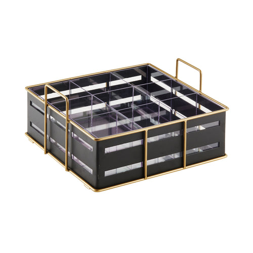 Empire Organizer, 11-3/4''W x 11-1/2''D x 6''H, square, (9) section, gold wire frame, black