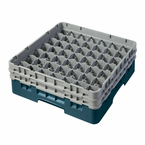 Camrack Glass Rack, with (2) soft gray extenders, full size, 19-3/4'' x 19-3/4'' x 7-1/4'', (49) compartments, 2-7/16'' max. dia., 5-1/4'' max. height, teal