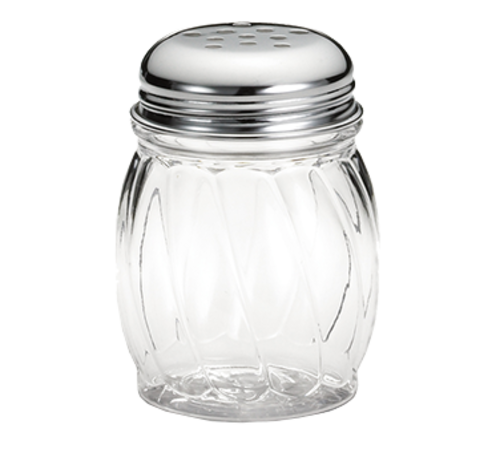 6 oz Swirl Glass Shaker, perforated Chrome Plated Metal Top