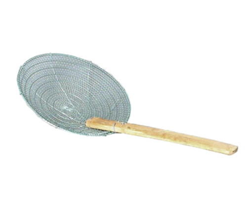 Skimmer, 14'' diameter, 14-1/2'' bamboo handle, round, galvanized, coarse mesh
